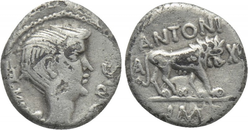 MARK ANTONY. Fourrée Quinarius (42 BC). Imitating Lugdunum. 

Obv: III VIR R P...