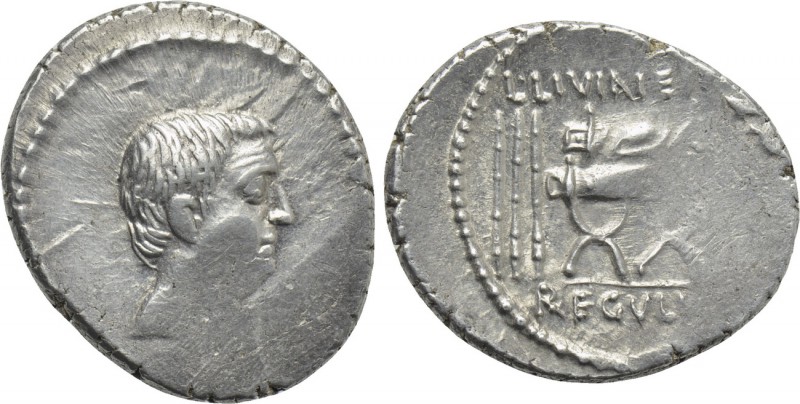 L. LIVINEIUS REGULUS. Denarius (42 BC). Rome. 

Obv: Bare head right.
Rev: L ...