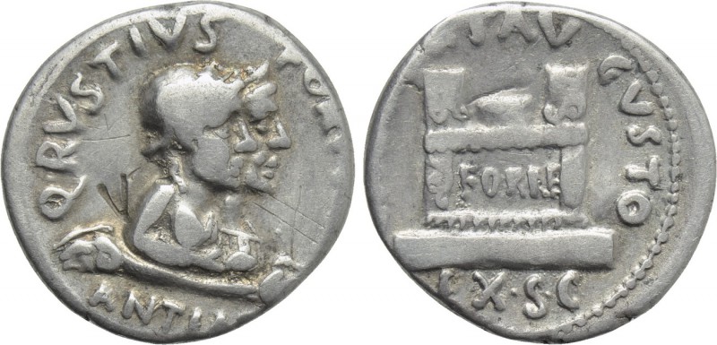 AUGUSTUS (27 BC-14 AD). Denarius. Rome. Q. Rustius, moneyer. 

Obv: Q RVSTIVS ...
