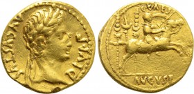 AUGUSTUS (27 BC-14 AD). GOLD Aureus. Lugdunum.