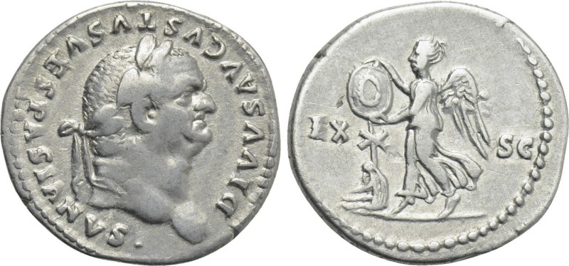 DIVUS VESPASIAN (Died 79). Denarius. Rome. "Judaea Capta" commemorative. Struck ...