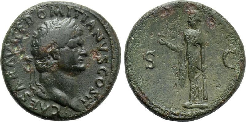 DOMITIAN (Caesar, 69-81). Sestertius. Rome. 

Obv: CAESAR AVG F DOMITIANVS COS...