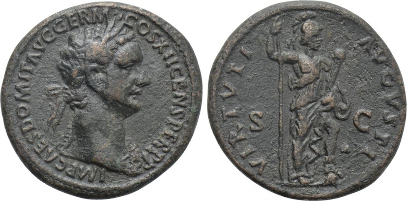 DOMITIAN (81-96). As. Rome. 

Obv: IMP CAES DOMIT AVG GERM COS XII CENS PER P ...