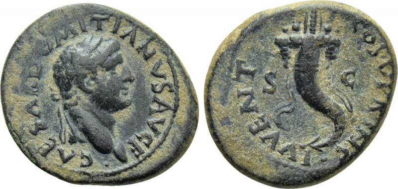 DOMITIAN (Caesar, 69-81). Ae Semis. Uncertain mint, possibly Ephesus. 

Obv: C...