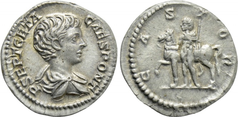 GETA (Caesar, 198-209). Denarius. Rome.

Obv: P SEPT GETA CAES PONT.
Barehead...
