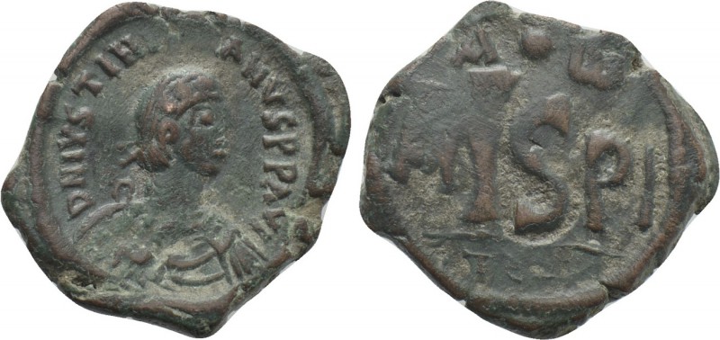 JUSTINIAN (527-565). 16 Nummi. Thessalonica. 

Obv: D N IVSTINIANVS P P AVG. ...