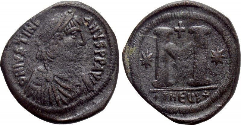 JUSTINIAN I (527-565). Follis. Theoupolis (Antioch). 

Obv: D N IVSTINIANVS P ...