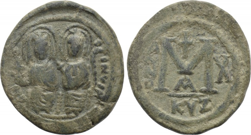 JUSTIN II with SOPHIA (565-578). Follis. Uncertain military mint. Dated RY 10 (5...