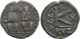 JUSTIN II with SOPHIA (565-578). Half Follis. Uncertain military mint. Dated RY 10 (574/5).