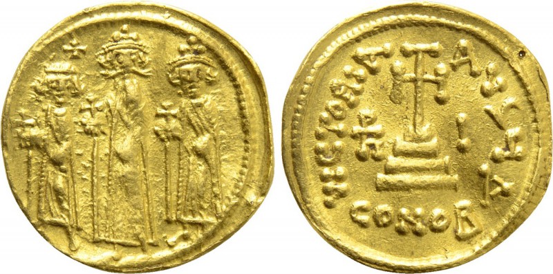 HERACLIUS with HERACLIUS CONSTANTINE and HERACLONAS (610-641). GOLD Solidus. Con...