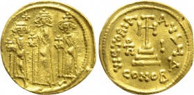 HERACLIUS with HERACLIUS CONSTANTINE and HERACLONAS (610-641). GOLD Solidus. Constantinople. Dated IY 10 (636/7).