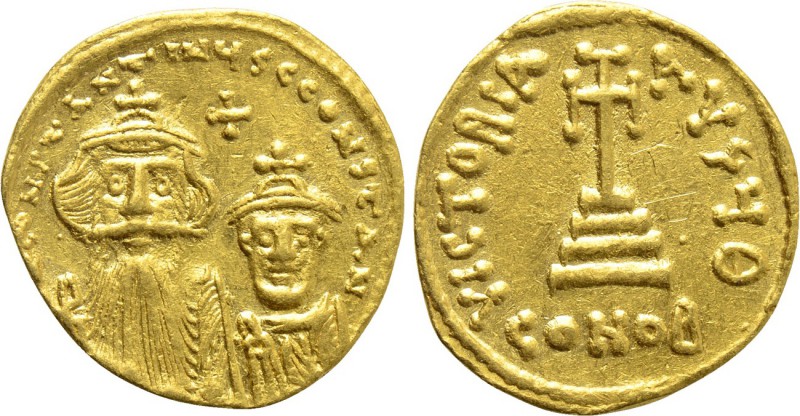 CONSTANS II with CONSTANTINE IV (641-668). GOLD Solidus. Constantinople. 

Obv...