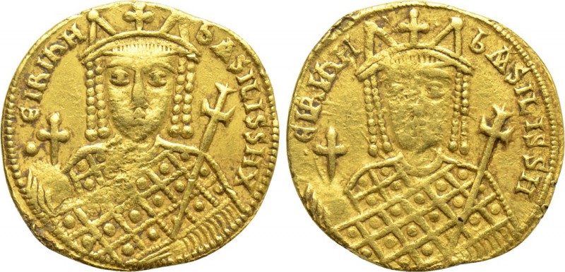 IRENE (797-802). GOLD Solidus. Constantinople. 

Obv: ЄIRIҺH ЬASILISSH X. 
Cr...