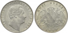 GERMANY. Baden. Karl Leopold Friedrich (1830-1852). 2 Gulden (1850). Karlsruhe.