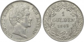 GERMANY. Bayern. Ludwig I (1825-1848). Gulden (1842). München.