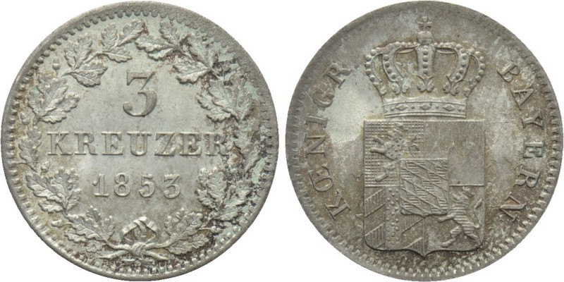GERMANY. Bayern. Maximilian II Joseph (1848-1864). 3 Kreuzer (1853). 

Obv: 3 ...