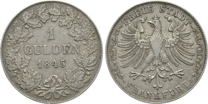 GERMANY. Frankfurt. Free City (1845). Gulden. 

Obv: 1 / GULDEN. 
Legend in t...