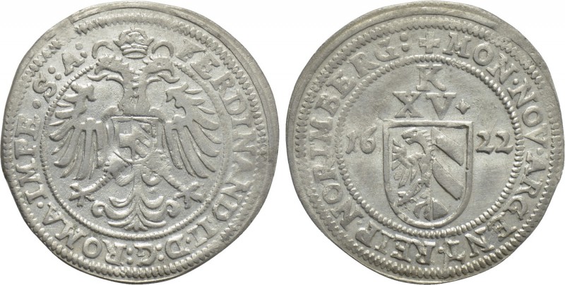GERMANY. Nürnberg. Ferdinand II (Holy Roman Emperor, 1619-1637). 15 Kreuzer (162...