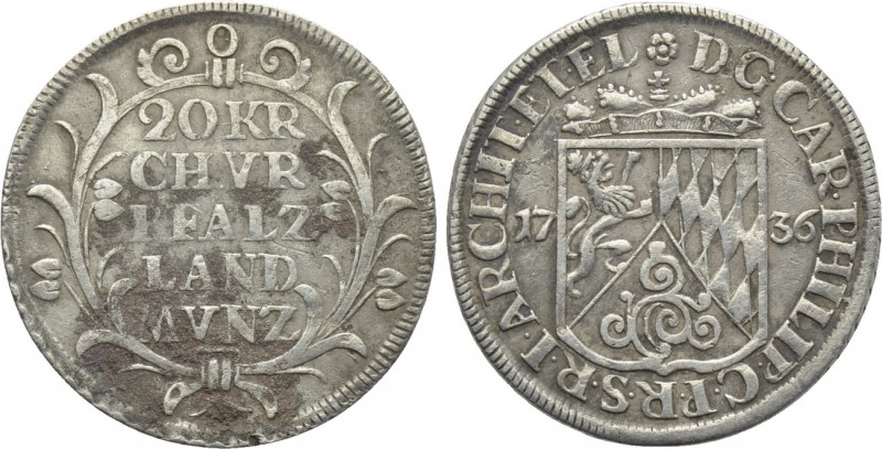 GERMANY. Pfalz-Neuburg. Karl III Philipp (1716-1742). 20 Kreuzer (1736). Mannhei...
