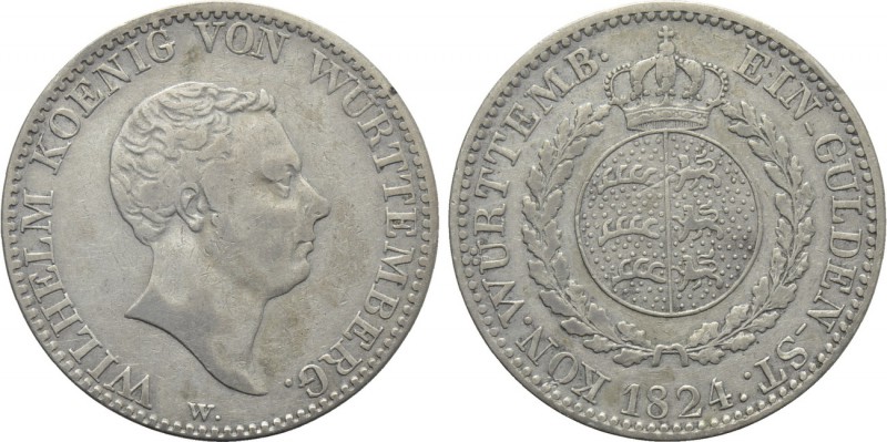 GERMANY. Württemberg. Wilhelm I (1816-1864). Gulden (1824-W). Stuttgart. 

Obv...