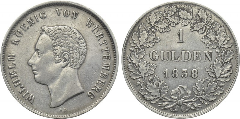 GERMANY. Württemberg. Wilhelm I (1816-1864). Gulden (1838-AD). Stuttgart. 

Ob...