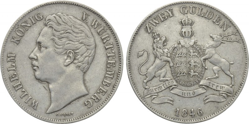GERMANY. Württemberg. Wilhelm I (1816-1864). 2 Gulden (1846). Stuttgart. 

Obv...