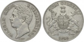 GERMANY. Württemberg. Wilhelm I (1816-1864). 2 Gulden (1846). Stuttgart.