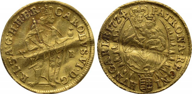 HOLY ROMAN EMPIRE. Karl VI (1711-1740). GOLD Ducat (1724-KB). Kremnitz. 

Obv:...