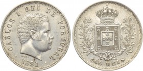 PORTUGAL. Carlos I (1889-1908). 500 Réis (1891)..