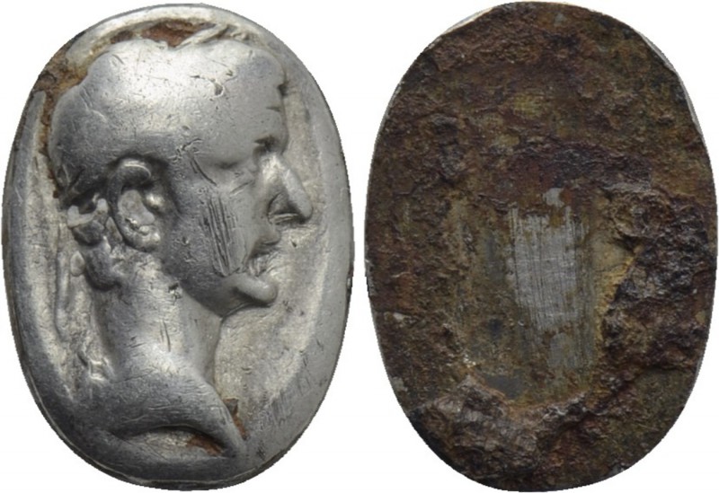 SILVER INTAGLIO of Tiberius. Roman, circa 19th century. 

Obv: Laureate head o...