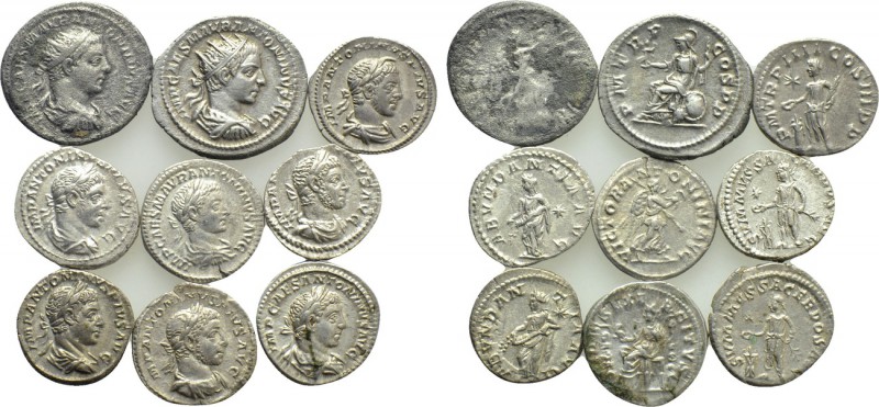 9 Coins of Elagabal. 

Obv: .
Rev: .

. 

Condition: See picture.

Weig...