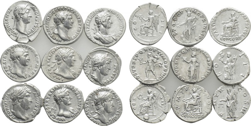 9 Denari of Hadrian and Trajan. 

Obv: .
Rev: .

. 

Condition: See pictu...