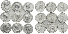 9 Denari of Hadrian and Trajan.