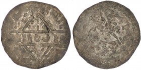 Denmark. Time of Magnus den Gode (the Good). 1042-1047. AR Penning (17mm, 0.85g). Imitation of Roskilde mint. [__]VOII, rectangle with [_]IIOOII acros...