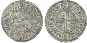 England. Aethelred II. 978-1016. AR Penny (20mm, 1.40g, 12h). Crux type (BMC iiia, Hild. C). Hertford mint; moneyer Æthelweard. Struck circa 991-997. ...