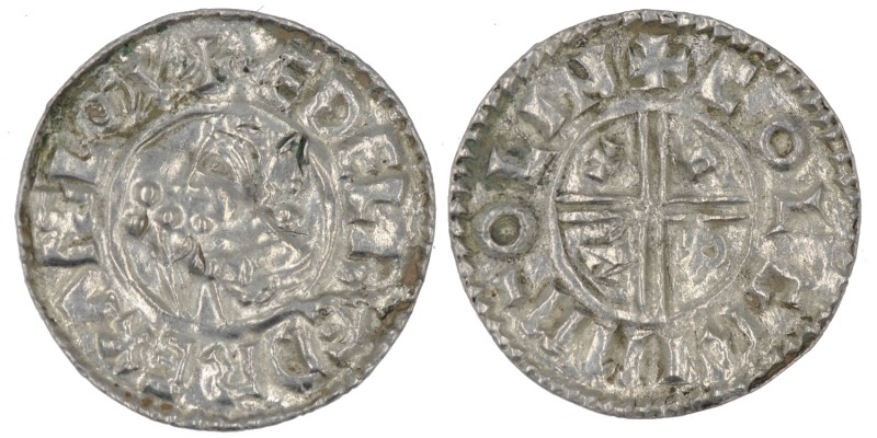 England. Aethelred II. 978-1016. AR Penny (20mm, 1.54g, 3h). Crux type (BMC iiia...