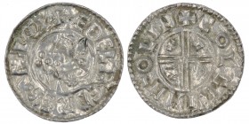 England. Aethelred II. 978-1016. AR Penny (20mm, 1.54g, 3h). Crux type (BMC iiia, Hild. C). Lincoln mint; moneyer Kolgrimr. Struck circa 991-997. + ÆÐ...