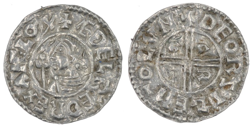 England. Aethelred II. 978-1016. AR Penny (20mm, 1.51g, 3h). Crux type (BMC iiia...