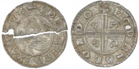 England. Aethelred II. 978-1016. AR Penny (1.37 g, 12h). Intermediate Small Cross / Crux mule type (BMC iii, Hild Cb). London mint; moneyer God(a). St...