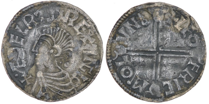 England. Aethelred II. 978-1016. AR Penny (19mm, 1.59 g, 9h). Long Cross type (B...