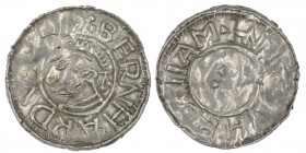 Germany. Duchy of Saxony. Bernhard I 973-1011. AR Denar (18mm, 1.07g). Bardowick (or Lüneburg or Jever?) mint. BERNHARDVS [DVX], diademed and draped b...