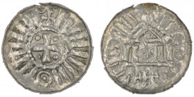 Germany. Archdiocese of Magdeburg. Anonymous. AR Denar (Sachsenpfennig) (21mm, 1.29g). Uncertain mint. Tempel with cross in center, pseudo legends / C...
