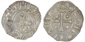 Germany. Duchy of Saxony. Otto III 983-1002. AR Denar (18mm, 1.74g). Dortmund mint. THER[OT]MANNI, stylized head facing / ODDO IMPERA[TOR], cross with...