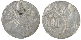 Germany. Diocese of Speyer. Heinrich III 1039-1056. AR Denar (19mm, 0.78g). Crowned head facing / Ship with three oars, on it a cabin with three windo...