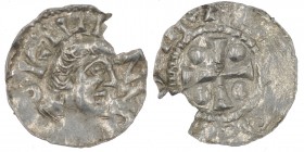 Germany. Duchy of Franconia. Otto III 983-1002. AR Denar (16mm, 0.72g). Würzburg mint. S • KILI[AN]V, bust of St. Kilian right / [+ OTTO IM PE], cross...
