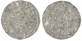 Germany. Duchy of Swabia. Heinrich II 1002-1024. AR Denar (20mm, 1.20g). Strasbourg mint. HEINRICVSREX], crowned head right / ARGEN-TIGNA, cross writt...