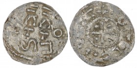 Germany. Duchy of Swabia. Esslingen Otto I - Otto III 936 - 1002. AR Denar (20mm, 0.92g). OTTO • [DI• IIDCIE]X, cross with pellet in each angle / OTTO...