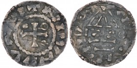 Germany. Duchy of Bavaria. Heinrich II 985-995. AR Denar (20.5mm, 1.57g). Regensburg mint; moneyer IVAO(?). Cross with one pellet in two angles and on...