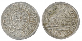 Germany. Duchy of Bavaria. Heinrich IV (II) 1002-1009. AR Denar (21mm, 1.62g). Regensburg mint; moneyer Anzo. +HCINRTCVSREX, cross with three pellets ...