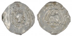 Germany. Konstanz. Anonymous. 11th century. AR Denar (20mm, 0.83g). Konstanz mint. Crude head left / Church on four pillars. Dbg. 1925; Dbg. (Schweiz)...